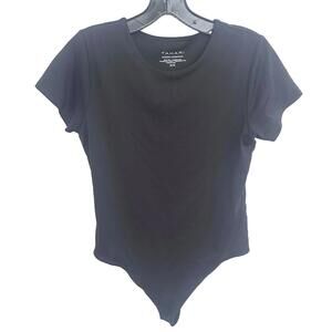 Tahari Modern Essentials Black Short Sleeve Round Neckline Bodysuit - Medium